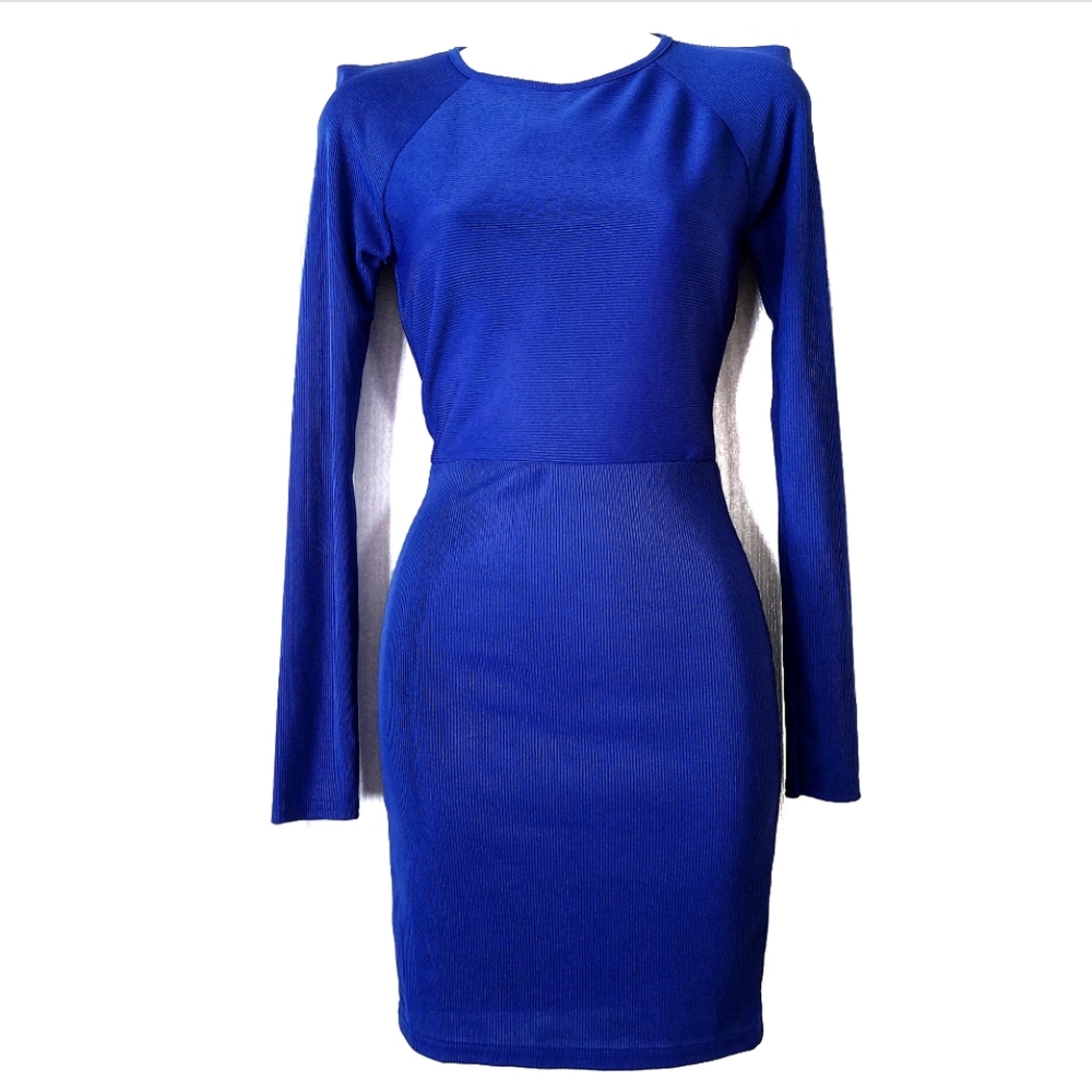 Missguided open back long sleeve bodycon dress stretch blue